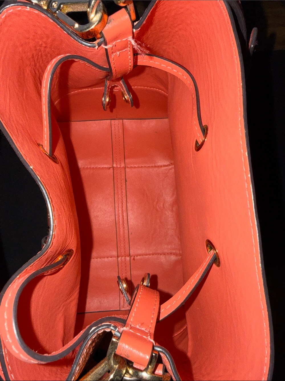 MICHAEL KORS Leather Medium MERCER GALLERY Drawstring Bucket Bag-Coral/Pink - Picture 8 of 15